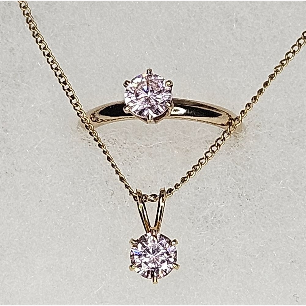 Pink Saphire Gemstone Necklace and Ring size 8, Gold